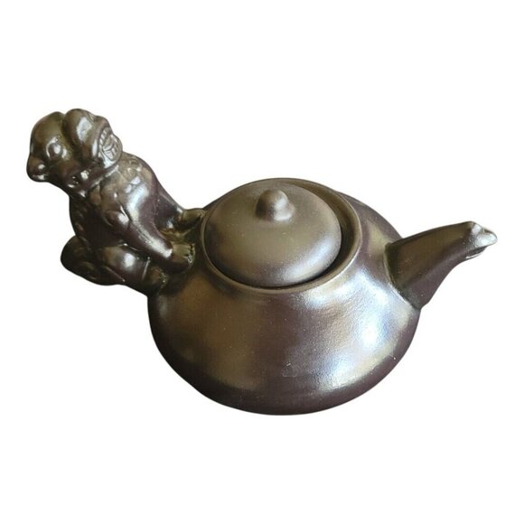 Lot of 2 Asian DOG Teapot 2 cup and Water Pitcher 3 cup MUTED BLACK Porcelain - Picture 9 of 9